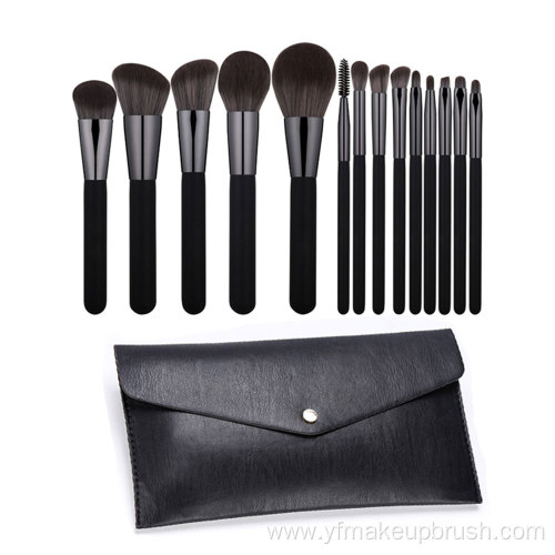 Custom Logo 14 Pcs Makeup Brush Set Black